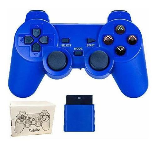 Saloke wireless gaming console para ps2 double shock (azul)