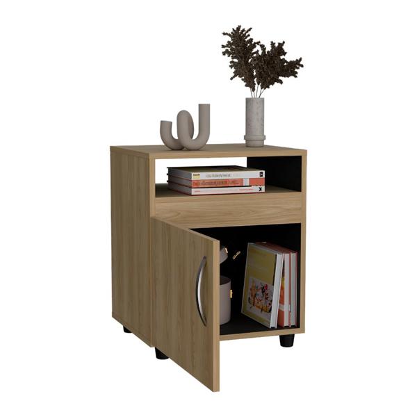 Mesa de noche barin, fresno europeo y wengue, con una puerta Mesa de noche barin, fresno europeo y wengue, con una puerta